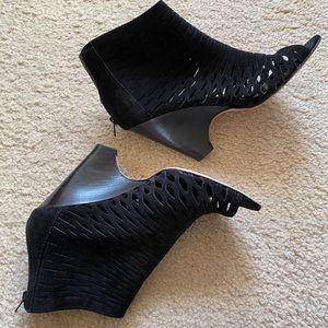 BARNEYS New York Ella suede peep toe suede booties